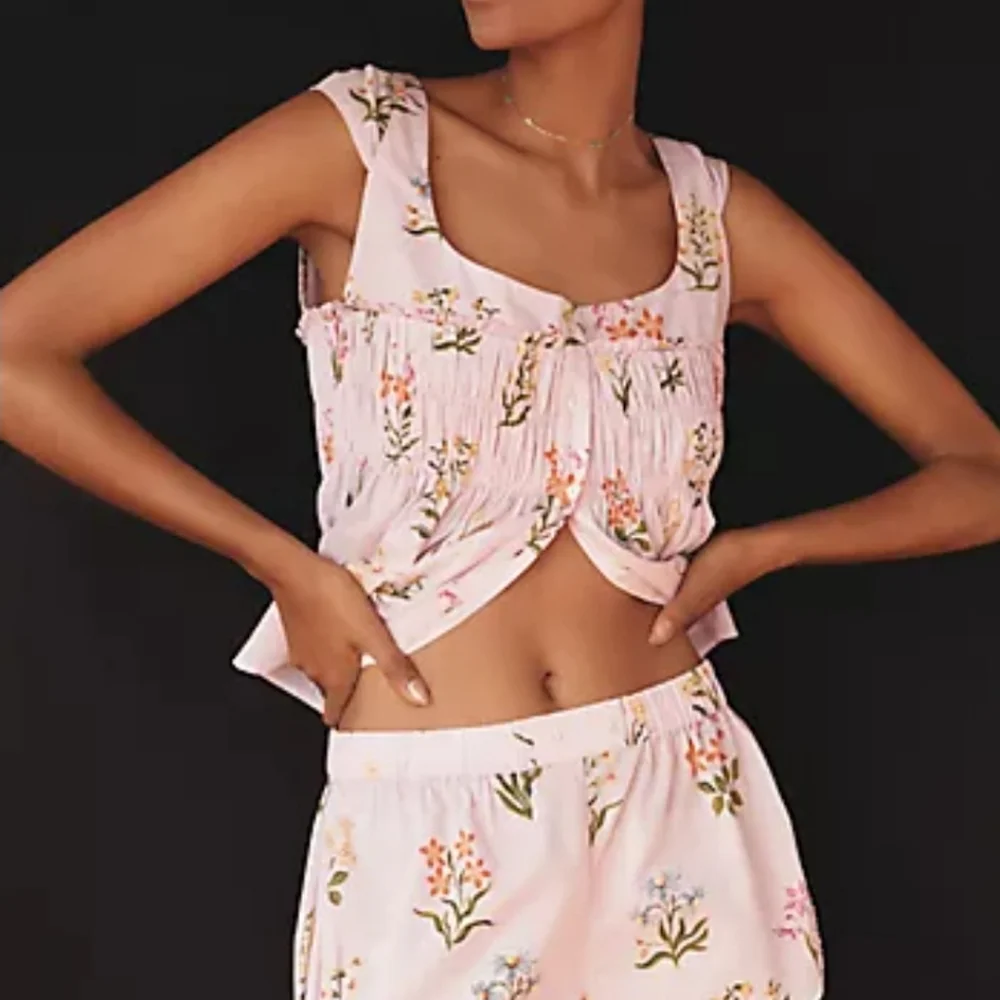 NWT Anthropologie Women’s Pink Floral Smocked Tank & Shorts Sleep Set Size L XL - Picture 8 of 13
